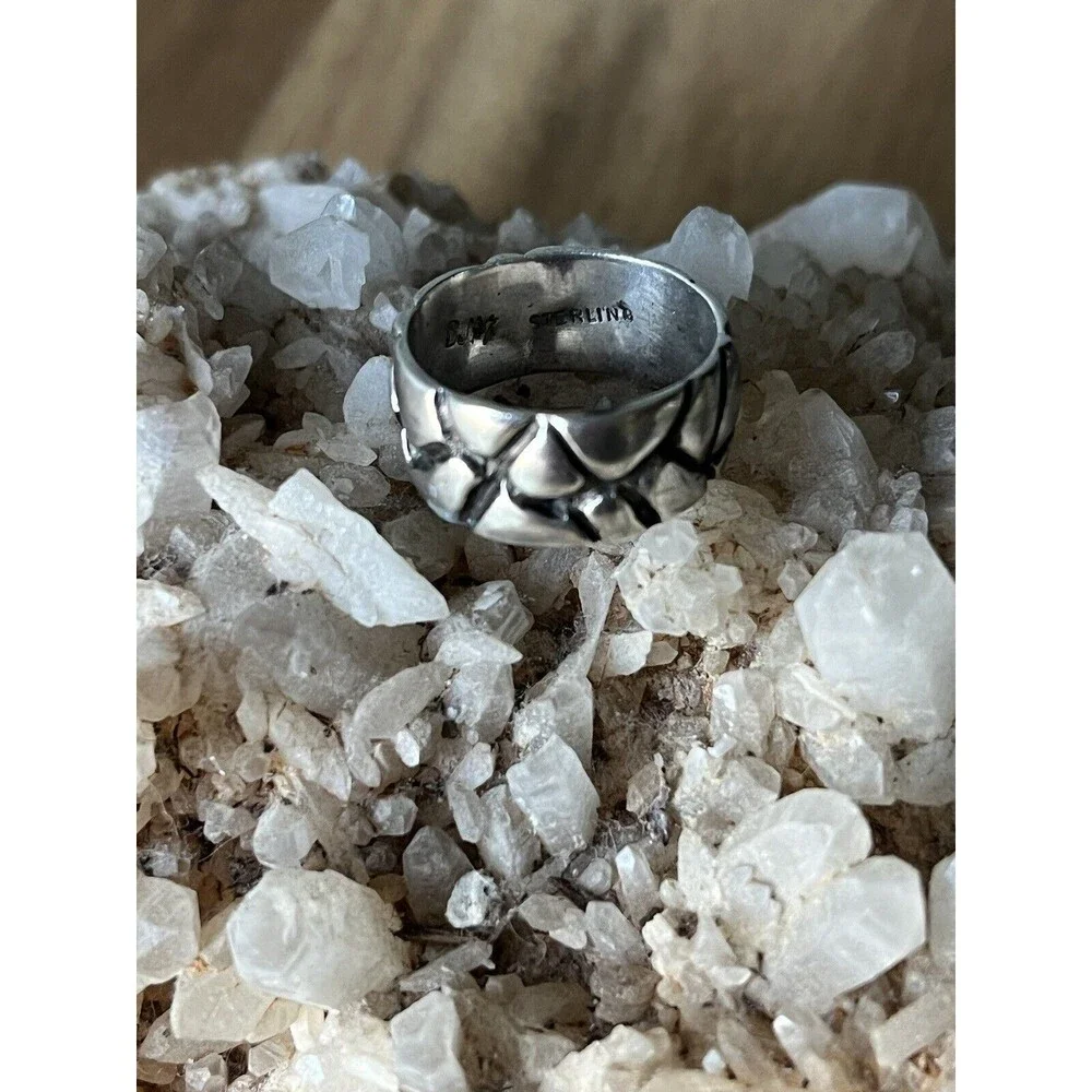 Roman Road/Dragon Scales Patterned Sterling Silver Ring Signed BJM  ~ Size 6